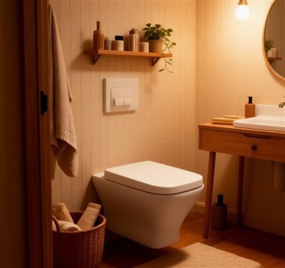 Vit fyrkantig väggmonterad toalett